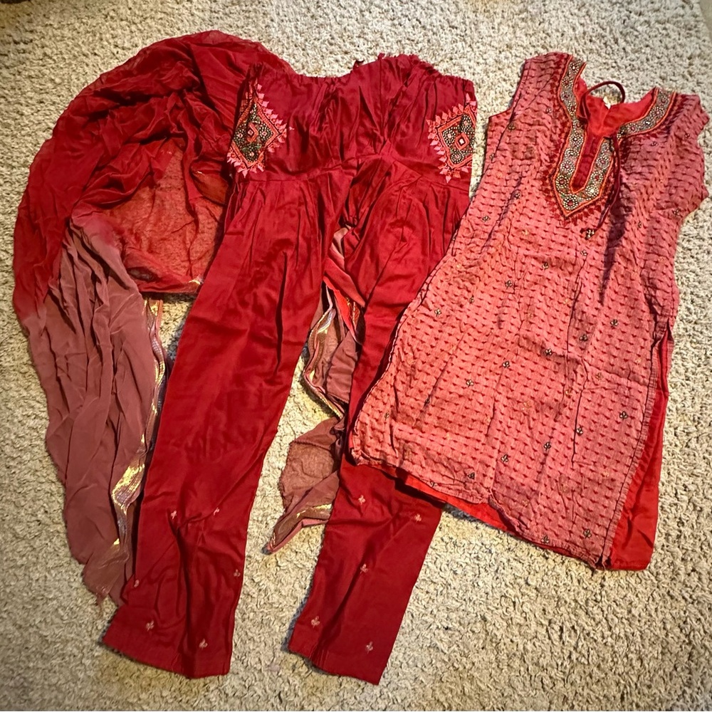 Red and Pink Embroidered Ethnic Outfit